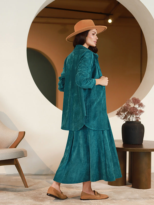 Lega ilgas velvetinis sijonas "Vendy Turquoise Velvet"