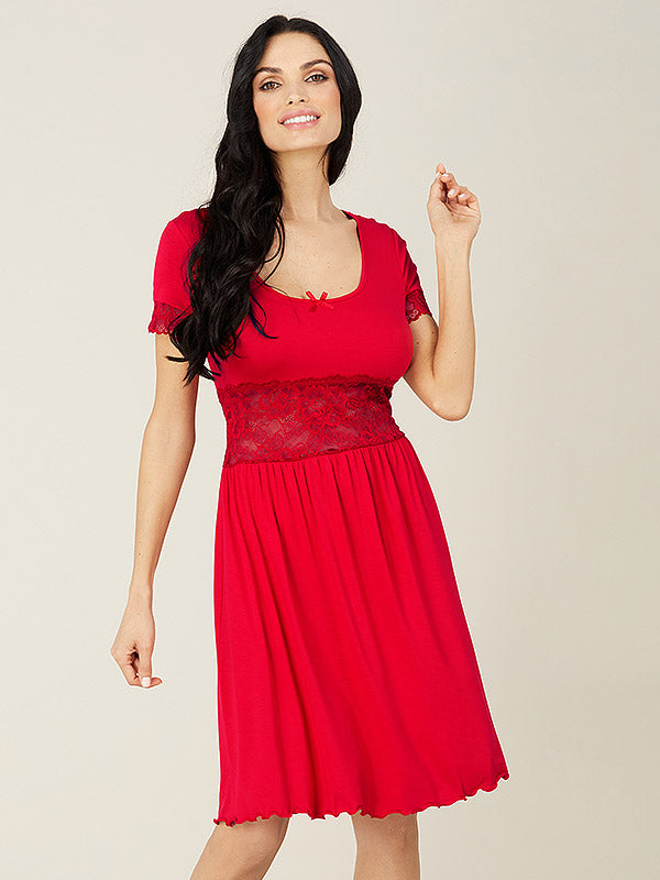 Lega Viscose Lacey Nightdress Helena Red