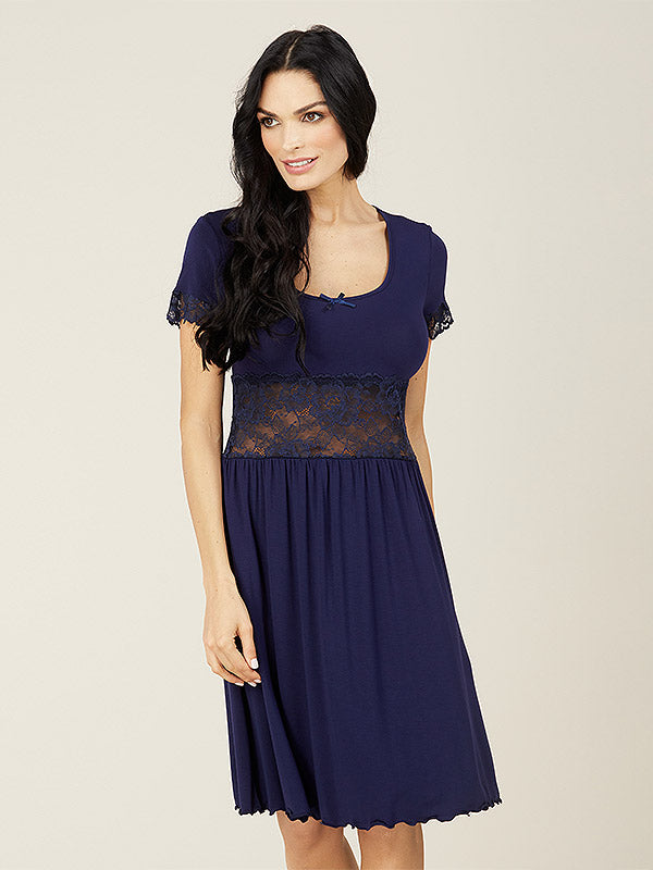 Lega Viscose Lacey Nightdress Helena Dark Blue