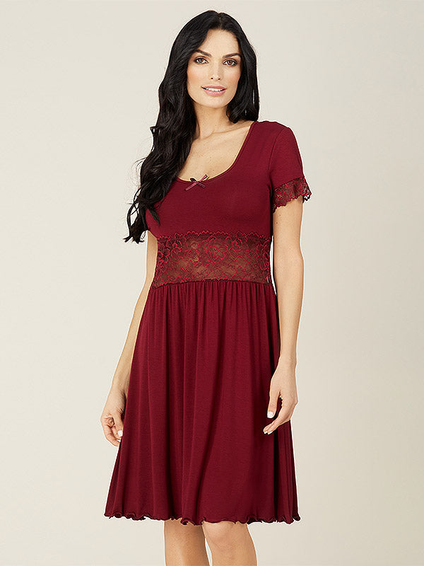Lega Viscose Lacey Nightdress Helena Bordeaux