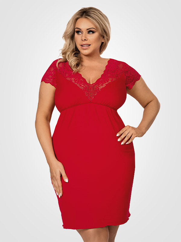 Donna Viscose Nightdress with Lace Tess Plus Red