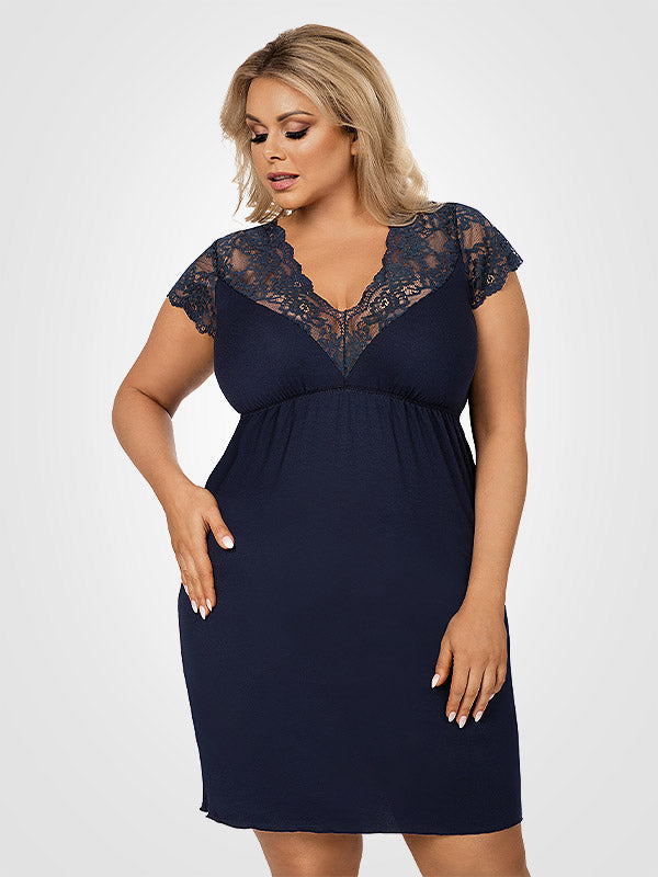 Donna Viscose Nightdress with Lace Tess Plus Dark Blue