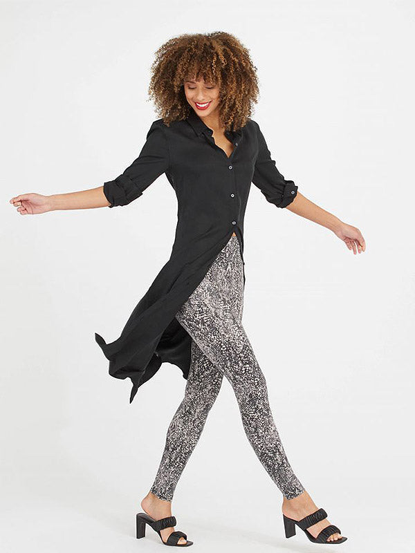 Spanx Shaping Leggings Faux Leather Grey Snake