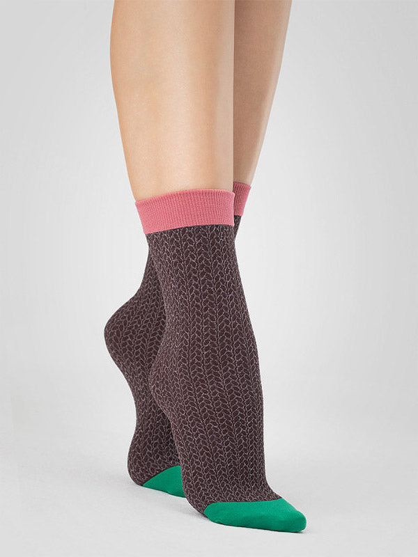 Fiore 3D Patterned Socks Remix 80 Den Brown - Rose - Green