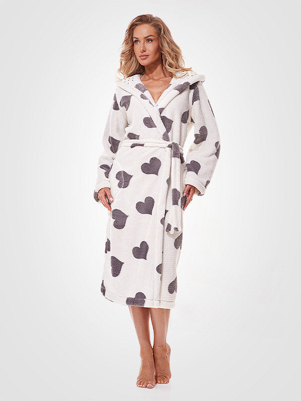 L&L Long Hooded Robe Futura Long White - Graphite Heats
