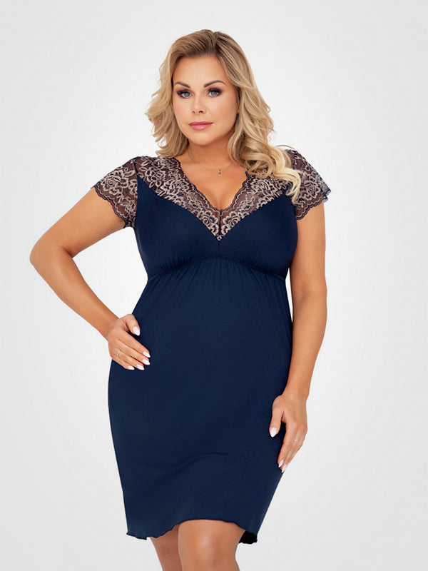 Donna ночная рубашка из вискозы с кружевными рукавами "Greta Plus Dark Blue - Golden"