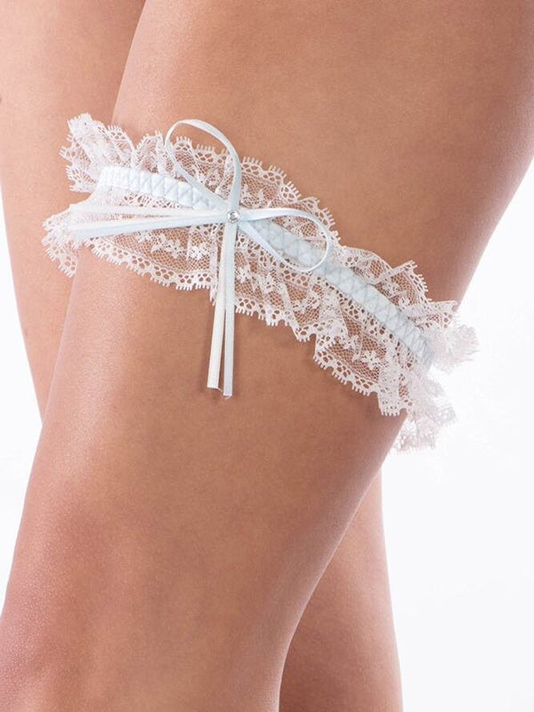 Esotiq Lace Garter Valea White - Light Blue