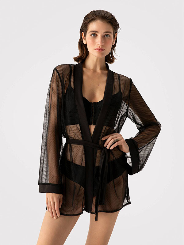 Fiore raštuotas tiulio chalatas "Aria Black"