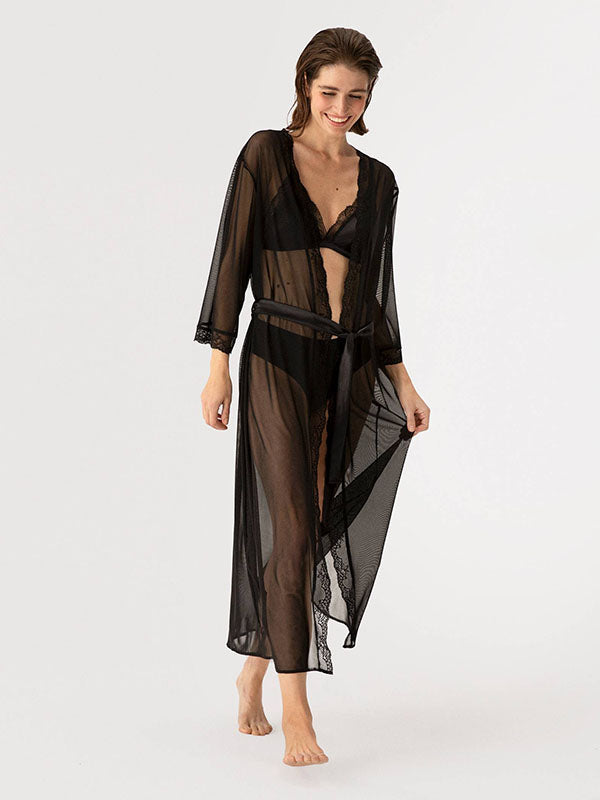 Fiore tiulio chalatas su nėriniais "Opera Black"