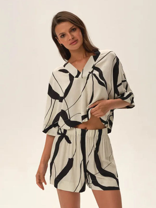 Esotiq Viscose Pajamas Set Joya White - Black