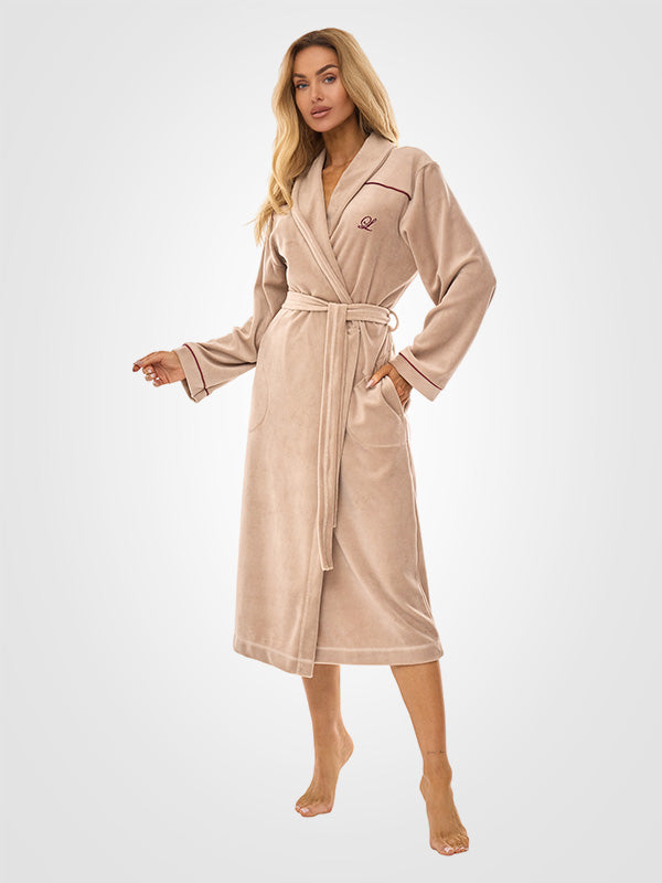 L&L длинный хлопковый халат "Virga Long Beige Velour"