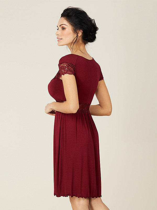 Lega Viscose Lacey Nightdress Signe Bordeaux