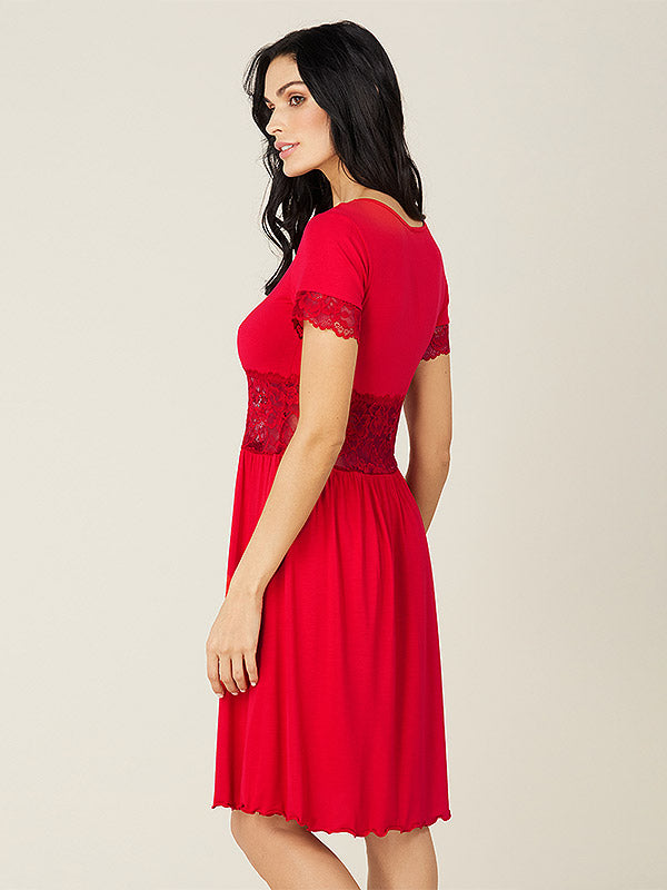 Lega Viscose Lacey Nightdress Helena Red