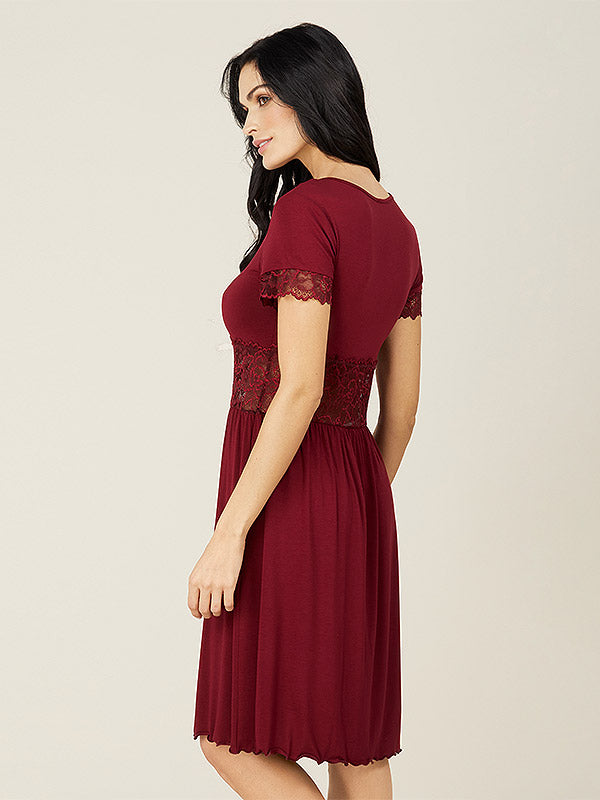 Lega Viscose Lacey Nightdress Helena Bordeaux