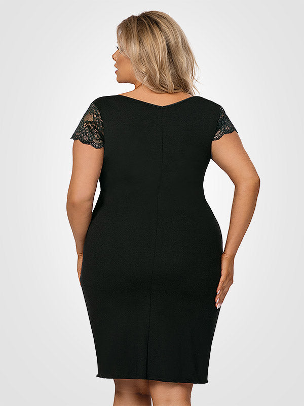 Donna Viscose Nightdress with Lace Tess Plus Black
