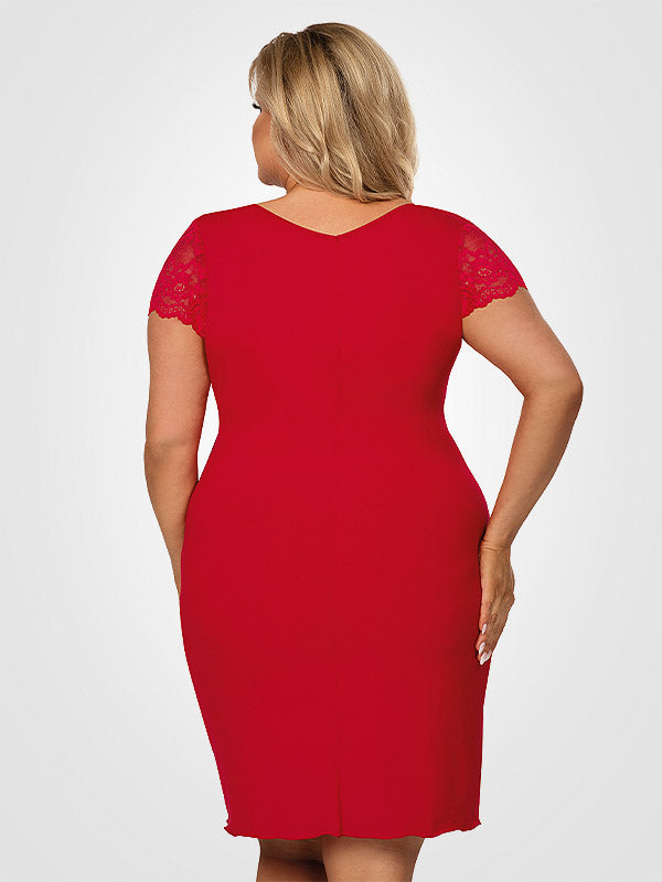 Donna Viscose Nightdress with Lace Tess Plus Red