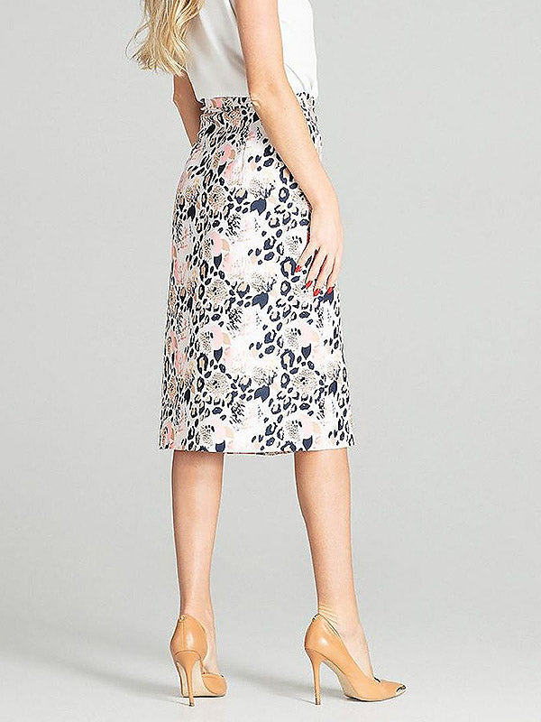 Figl Midi Skirt with Buttons Agna Beige - Multicolor Leopard Print
