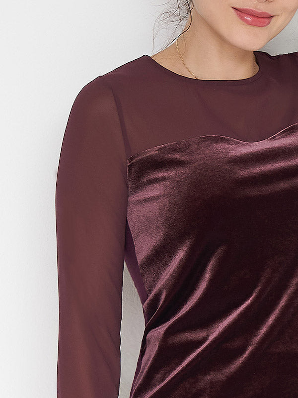 EMMEBIVI Velour Blouse with Mesh Umma Bordeaux