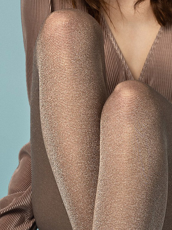 Fiore 3D Shiny Lurex Tights Gold Rush 60 Den Cappuccino