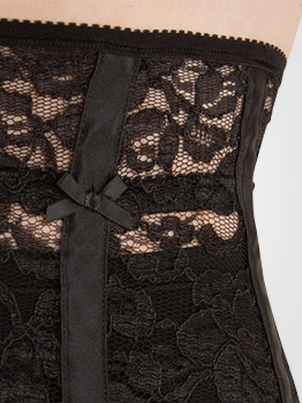 Fashion4Passion 6-Strap Suspender Belt Lace Waist Cincher Black