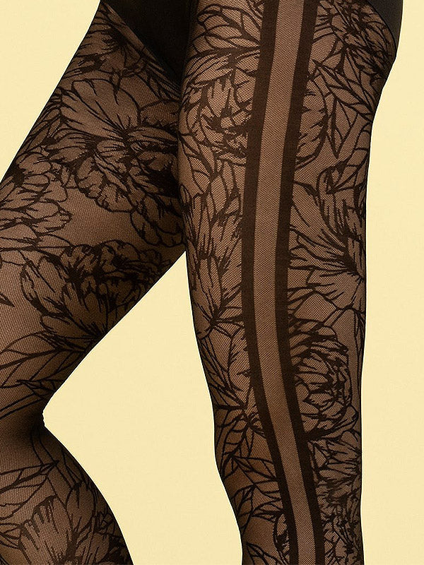 Fiore Patterned Tights Lush Garden 30 Den Black