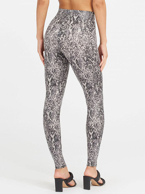 Spanx Shaping Leggings Faux Leather Grey Snake