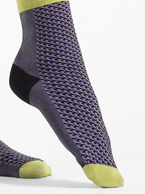 Fiore 3D Patterned Socks Op Art 40 Den Black - Dark Lilac - Yellow