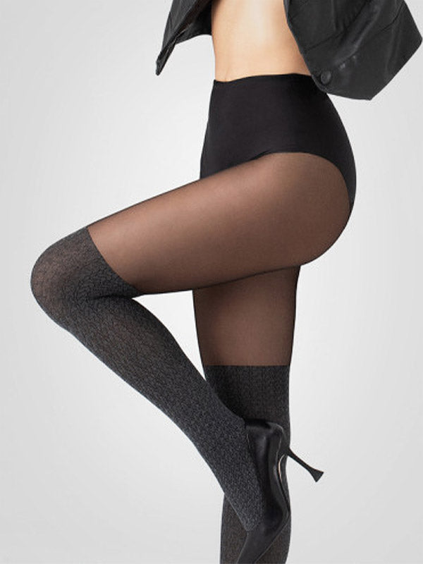 Fiore колготки с имитацией чулок "Cozy 40 Den Grey - Black"