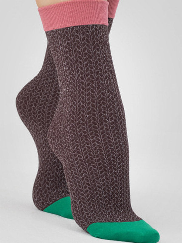 Fiore 3D Patterned Socks Remix 80 Den Brown - Rose - Green