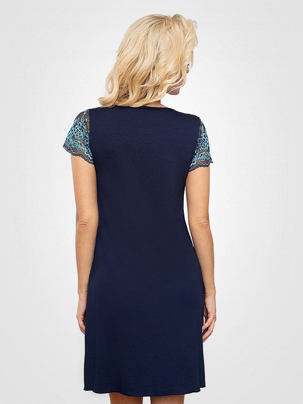 Donna ночная рубашка из вискозы с кружевными рукавами "T!ssi 203 Dark Blue"