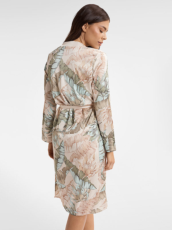 Esotiq Satin Dressing Gown Ciao Beige - Multicolor Flower Print