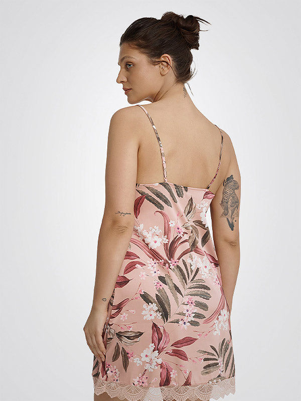 Esotiq Satin Lace Chemise Midnight Dusty Rose - Multicolor Flower Print