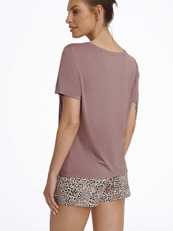 Esotiq Viscose Pajamas Set Magazine Dusty Violet - Cream - Black