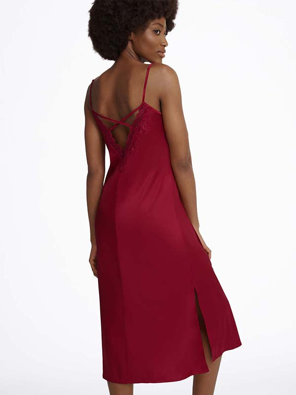 Esotiq Long Satin Chemise Marigold Bordeaux