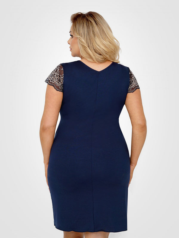 Donna ночная рубашка из вискозы с кружевными рукавами "Greta Plus Dark Blue - Golden"