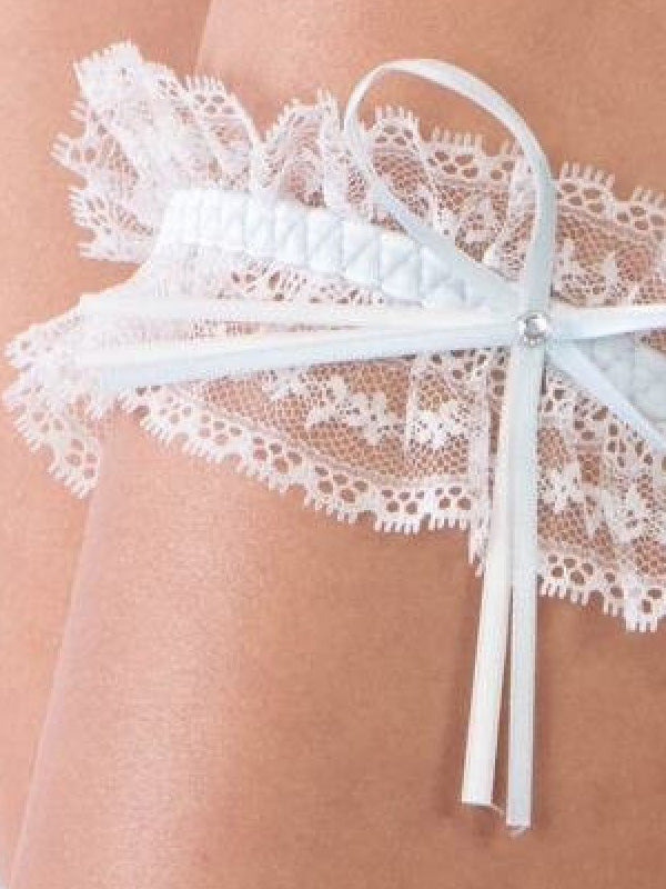 Esotiq Lace Garter Valea White - Light Blue