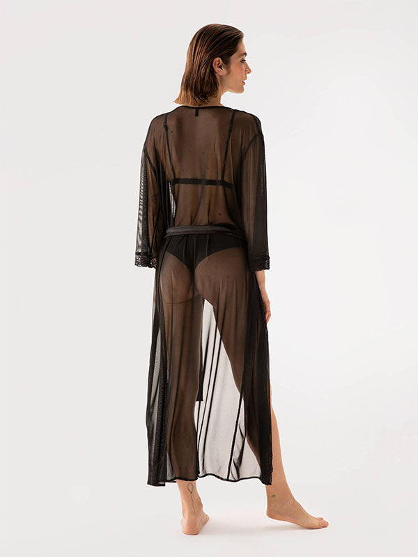 Fiore tiulio chalatas su nėriniais "Opera Black"