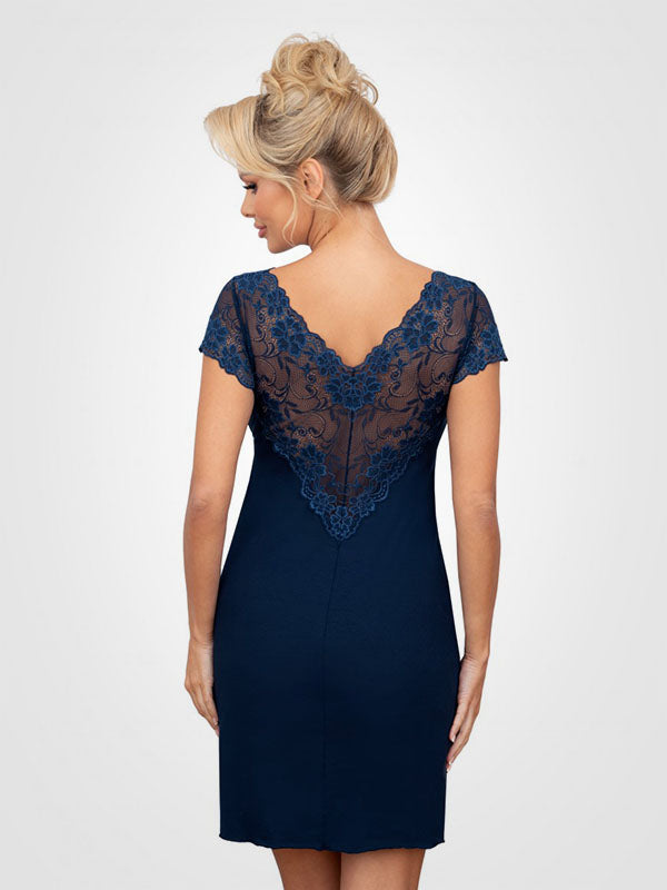 Donna вискозная ночная сорочка с кружевом "Ismena Dark Blue"
