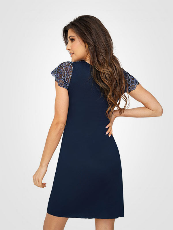 Donna вискозная ночная сорочка с кружевом "Melania Dark Blue"