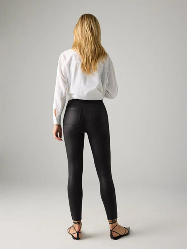 Ysabel Mora Leather Imitation Thermal Leggings Santa Black