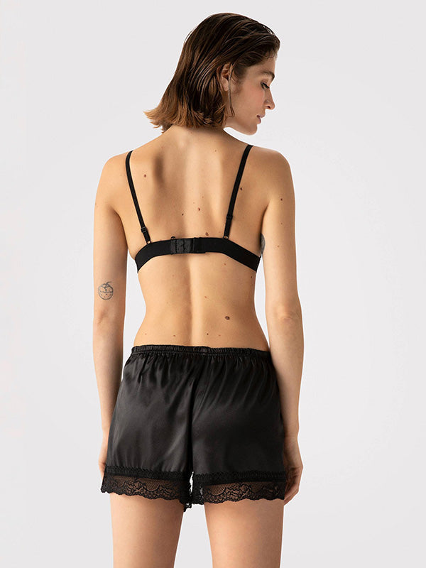 Fiore Satin Shorts with Lace Hasu Black