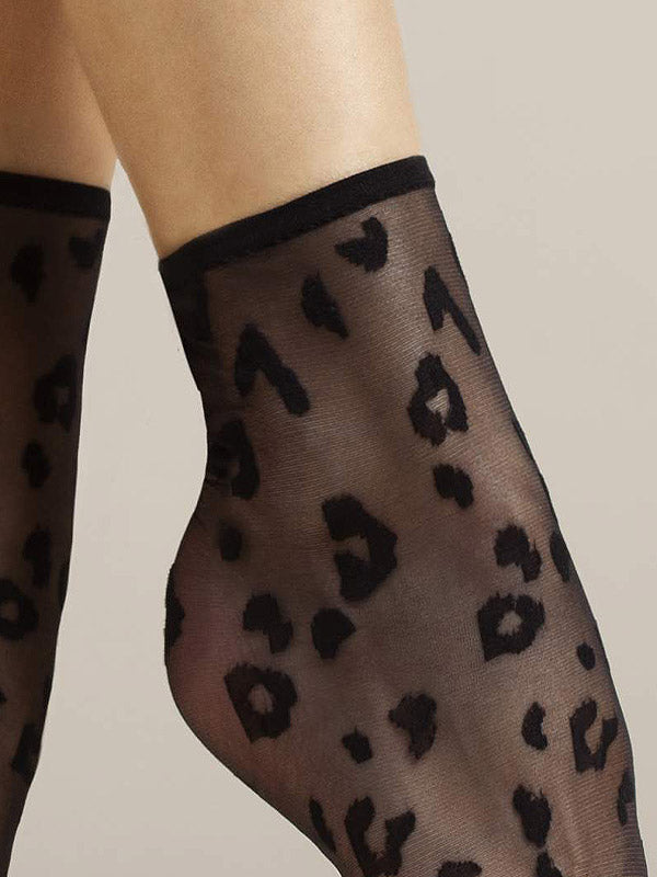 Fiore Cheetah Patterned Socks Doria 8 Den Black