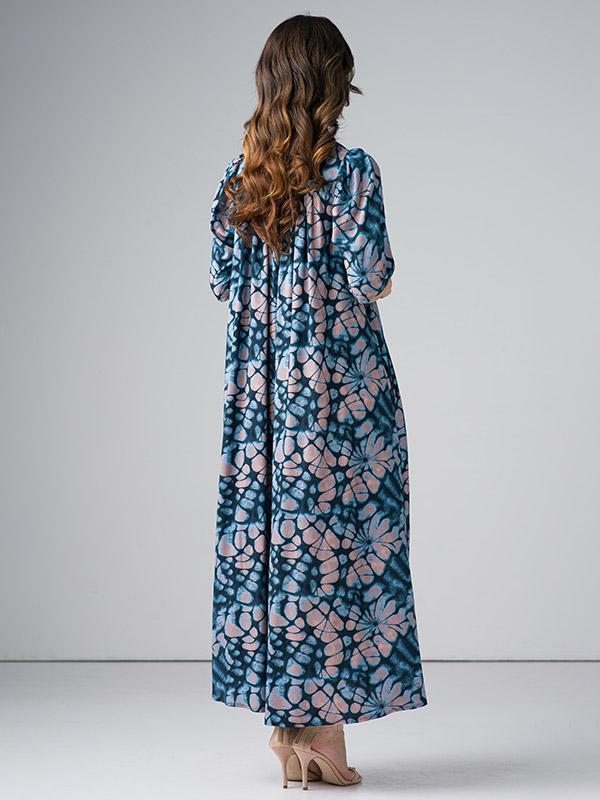Lega ilga viskozinė suknelė "Giada Navy - Blue - Beige Ornament Print"
