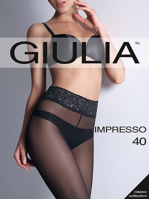 Giulia pėdkelnės su nėrinių ir silikono juosta "Impresso 40 Den Nero"