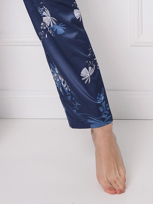 Aruelle atlasinė pižama "Whiley Long Navy - Blue - White Flower Print"
