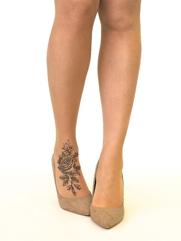 Stop & Stare pėdkelnės su tatuiruote "Shaded Rose 20 Den Sun"