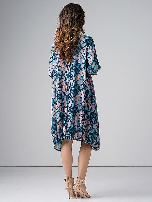 Lega laisvo kirpimo asimetrinė suknelė "Silvia Navy - Blue - Beige Ornament Print"
