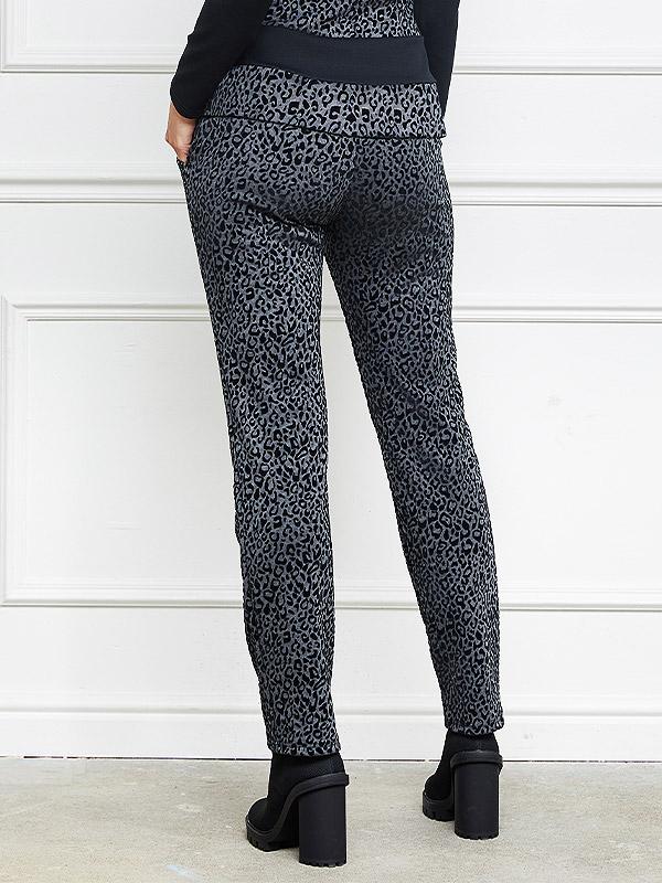 Lega kelnės "Lelia Grey - Black Velour Cheetah Pattern"