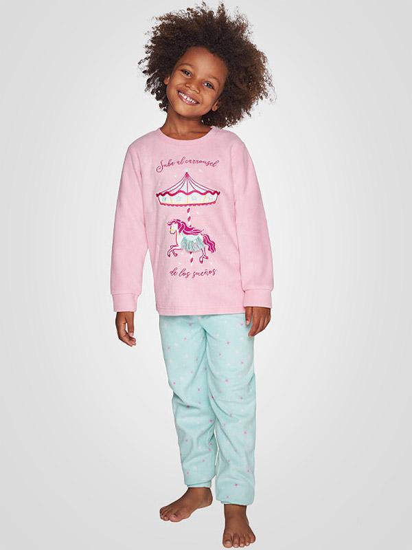 Muydemi ilga šilta vaikiška pižama "Unicorn Carousel Pink - Light Blue"