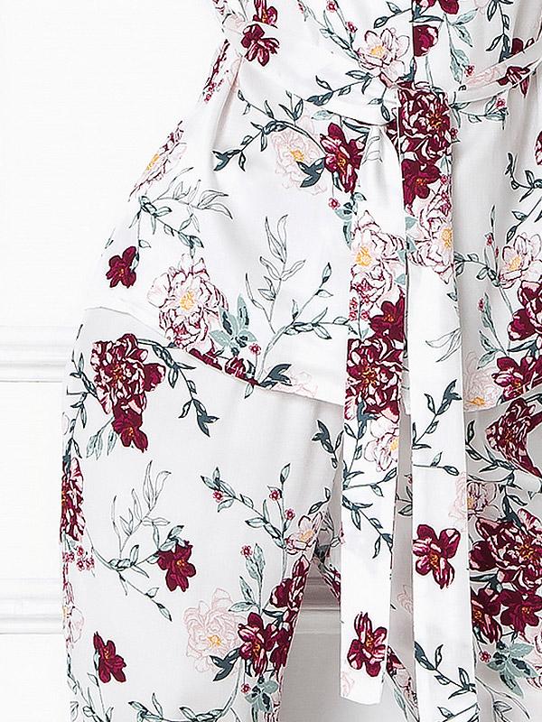 Aruelle viskozinė pižama "Ophelia Long White - Green - Burgundy Flower Print"